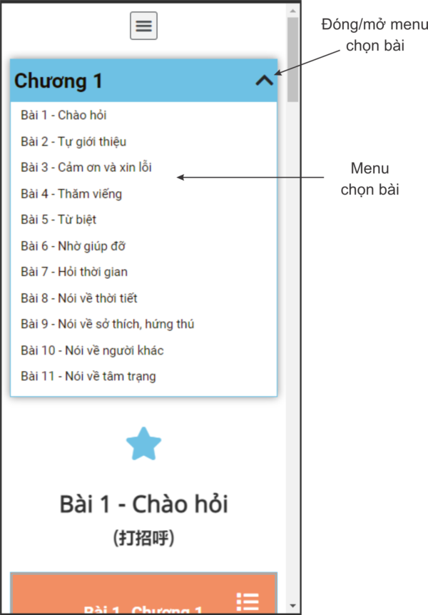 menu bài mở