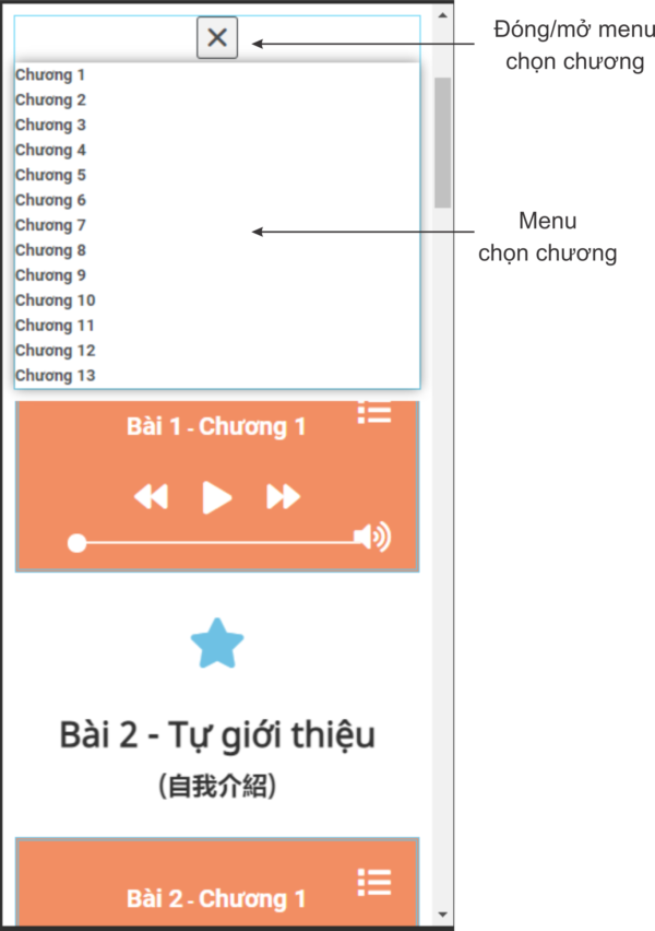 menu chương mở